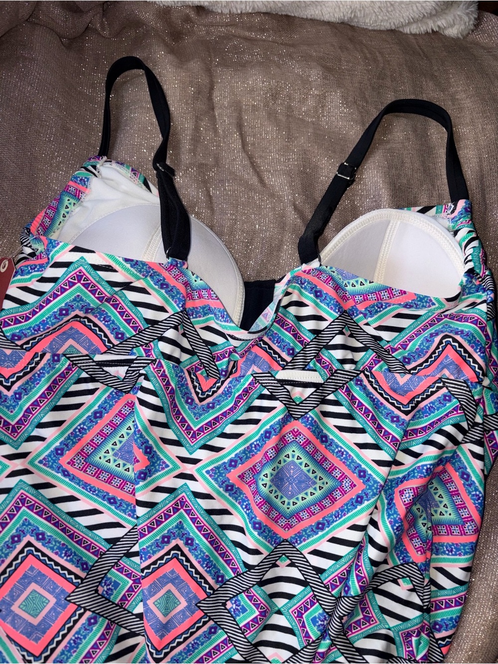 Arizona Jeans Company Geometric  Tankini Top Size 1x NWT! - Picture 4 of 8